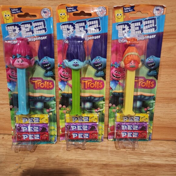 Pez Lot 3 TROLLS ~ DJ Suki, Poppy, Branch Pez Dispensers Carded Released 2024 - Picture 1 of 9